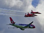 HB-IJV @ LSZF - Edelweiss Airlines Airbus A320 airplane in company of Swiss Air Force Northrop F-5E Tiger II Airplanes during air-show at Birrfeld airfield in Switzerland - by miro susta