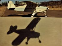 N5248Z @ M45 - 48Z at Alpine County airport and a picture of its ever present shadow taken later the same day over a dry lake in the Mojave desert in Calif. Talk about a magic carpet!