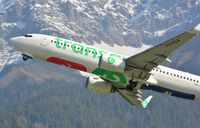 PH-HSA @ LOWI - Transavia B737 taking off from LOWI, Innsbruck with the austrian alps in the background - by Paul H