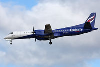 G-CDKA @ EGNT - Saab 2000 on approach to 25 at Newcastle Airport. March 25th 2009. - by Malcolm Clarke