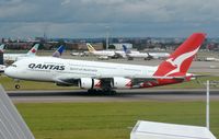 VH-OQJ @ EGLL - Qantas A388 touching down in LHR - by FerryPNL
