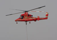 N699RH @ O69 - Rainier Helicopters (Kirkland, WA) 1994 Kaman K-1200 K-MAX water dropping helicopter prepares to leave for action @ Petaluma Municipal Airport, CA temporary home base in support of efforts to control devastating Oct 2017 Northern California wildfires - by Steve Nation