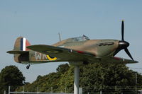 BAPC267 @ EGSU - Hawker Hurricane replica at the Gates representing Duxford based squadron - by Eric.Fishwick