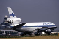 N345HC @ EHAM - DC-10-30 of Finnair landing at Schiphol airport, the Netherlands, 1982 - by Van Propeller