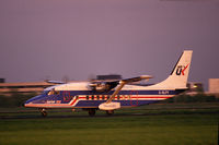 G-BLPY @ EHAM - Air UK Short 360 taking off in last light from Schiphol airport, the Netherlands, 1987 - by Van Propeller