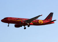 OO-SNA @ LEBL - Landing rwy 25R in Red Devils c/s - by Shunn311
