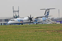 G-ECOD @ EGFF - Dash8, Flybe call sign Jersey 6XF, seen taxxing out en-route to	Glasgow