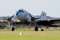 F-AZTE @ LFRU - Douglas C-47A Skytrain, Taxiing, Morlaix-Ploujean airport (LFRU-MXN) Air show 2017 - by Yves-Q