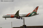 5Y-KZG @ LHR - Kenya Airways Boeing 787-8 Dreamliner Landing runway 27L ,LHR 21.5.16 - by Mike stanners