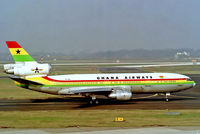 9G-ANA @ EDDL - 9G-ANA   McDonnell-Douglas DC-10-30 [48286] (Ghana Airways) Dusseldorf Int'l~D 28/02/1992 - by Ray Barber