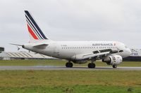 F-GUGE @ LFRB - Airbus A318-111, Reverse thrust landing rwy 25L, Brest-Bretagne Airport (LFRB-BES) - by Yves-Q