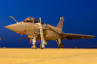304 @ VOYK - Rafale on the flight line at night during Aero India 2017. The “Diable rouge” emblem of long-standing SPA 160 is visible on the left side of the tail, indicating this Rafale forms part of Ecole de Transformation Rafale ETR 3/4 “Aquitaine”. - by Arjun Sarup