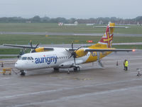 G-OATR @ EGJB - The first of three new ATRs for Aurigny, on stand less than a week after delivery. Fitted with ClearVision technology, for which Aurigny is the launch customer, the airline hopes this will reduce delays and cancellations due to fog. - by alanh