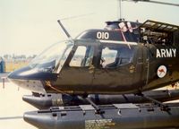 A17-010 @ YSHW - Low res close-cropped Port side view of Australia Army Bell 206B-1 Kiowa A17-010 Cn 44510 mounted on floats at Holsworthy Army Airfield NSW (YSHW) in Mar 1974. A17-010 was Delivered in early 1972. - by Walnaus47