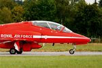 XX322 @ LFRN - Royal Air Force Red Arrows Hawker Siddeley Hawk T.1, Taxiing to holding point rwy 10, Rennes-St Jacques airport (LFRN-RNS) Air show 2014 - by Yves-Q