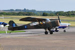 G-AREI @ EGFH - Visiting ex-AAC Auster AOP.3 aircraft MT438 in WW2 SEAC camouflage and markings. - by Roger Winser