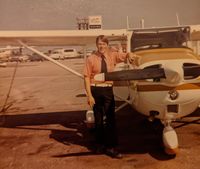N74JB @ KCEA - My dad with his NEW 172 in 1973. He was the first owner of this aircraft. It was one of 4 we owned. I learned to fly when I was 8 (1976) in this plane. Couldn't reach the rudder pedals yet.  LOL - by Mary Swagler