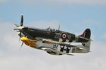 G-BTCD @ EGTD - 413704 1944 NA P-51D Mustang & MH434 1944 VS Spitfire IX flying at Wings & Wheels Dunsfold - by PhilR