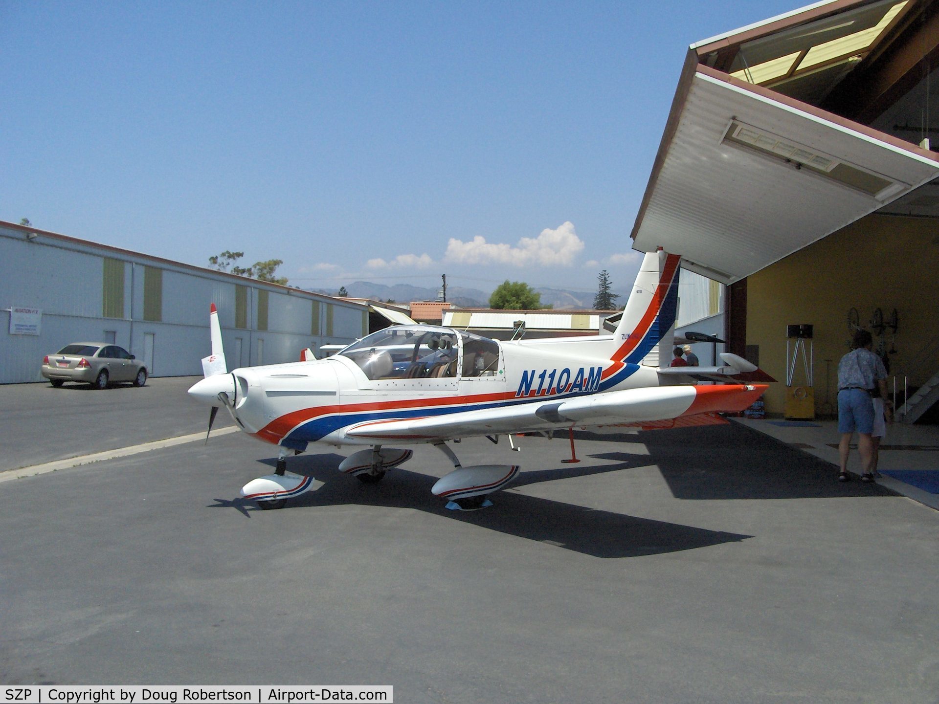 Santa Paula Airport (SZP) - Aviation Museum of Santa Paula, Hangar 6, The McWilliams hangar, Moravan Zlin Z242L fully aerobatic, N110AM