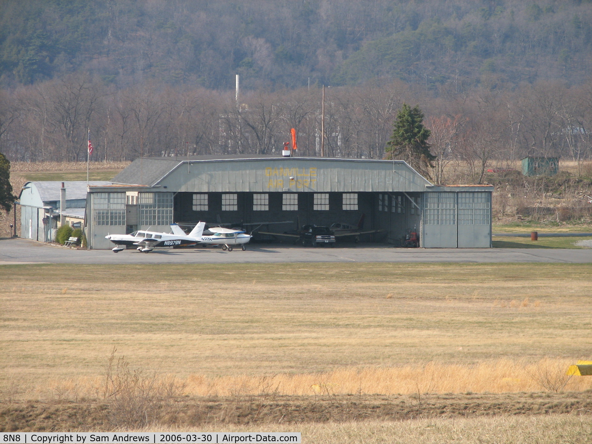 Danville Airport (8N8) - Looking down onto the Hanger and airport office from the runway.