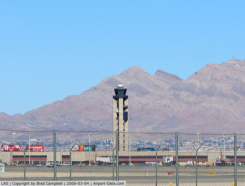 Mc Carran International Airport (LAS) - The old ATCT with Sunrise Mountain in the background.