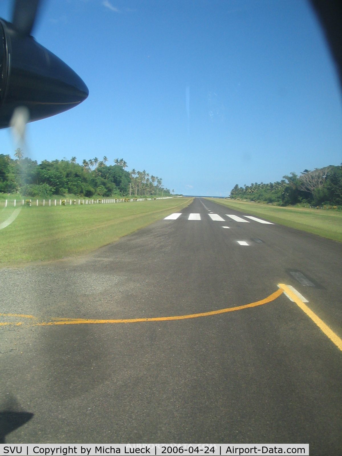 Savu Savu Airport, Savu Savu Fiji (SVU) - The runway at Savusavu, seen from Sun Air's Twin Otter DQ-FIE
