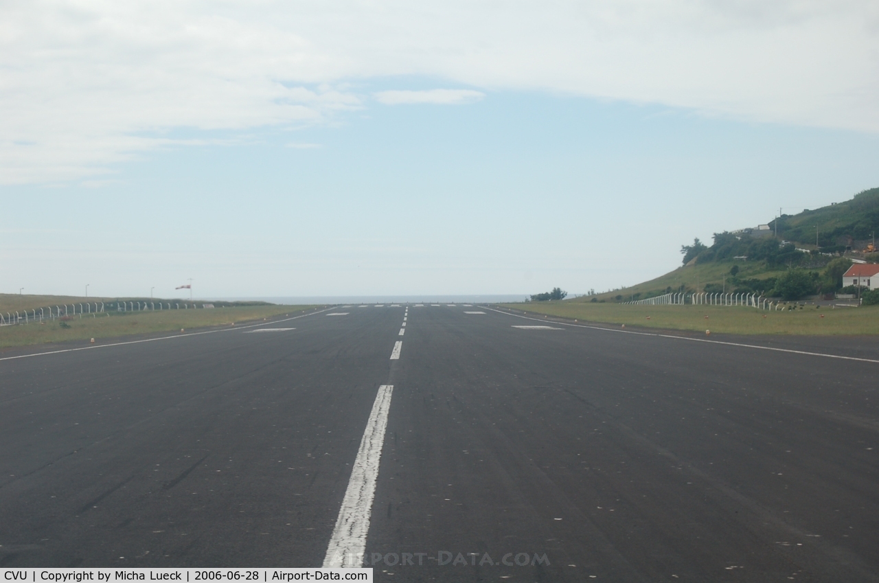 Corvo Airport, Corvo Island Portugal (CVU) - Turning onto the runway at CVU (seen from DO 228, CS-TGO)