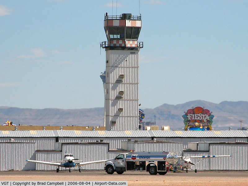 North Las Vegas Airport (VGT) - The old control tower and a refueling truck