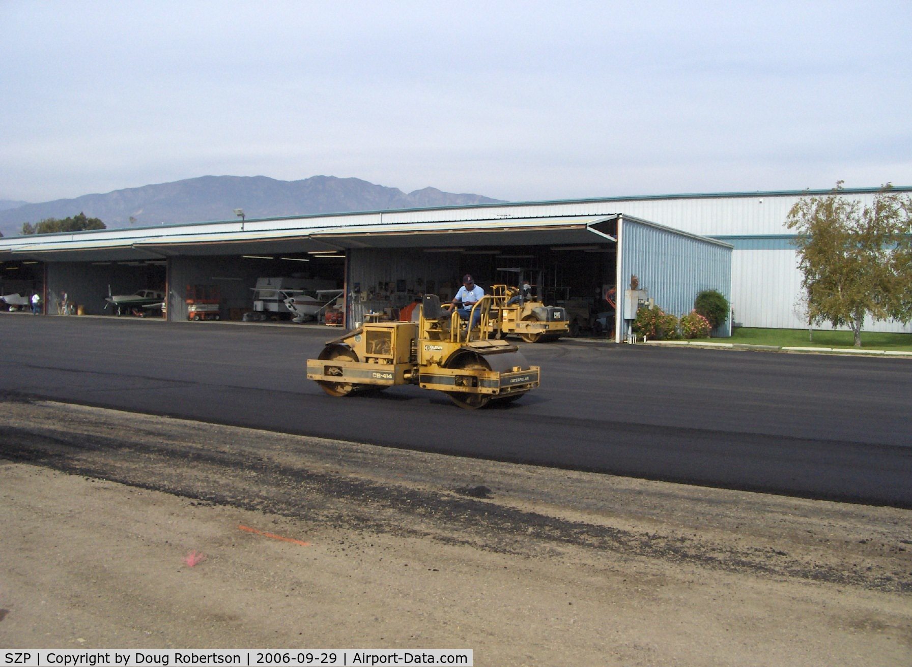 Santa Paula Airport (SZP) - Grading newly resurfaced asphalt aircraft ramp