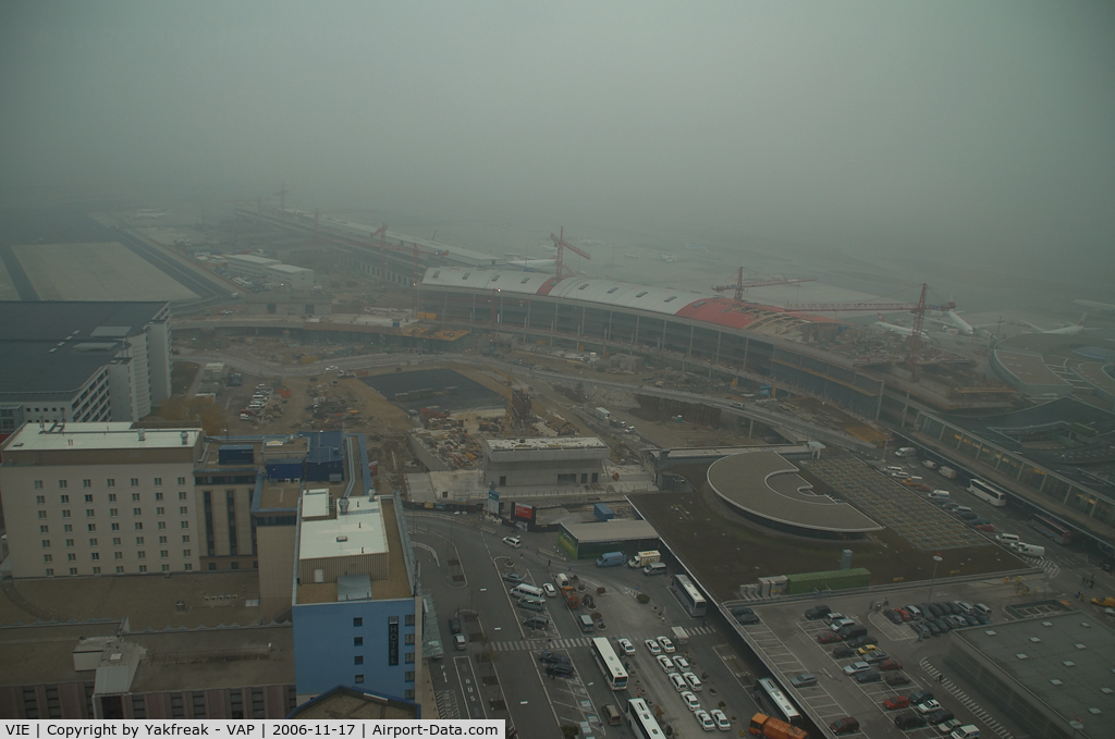 Vienna International Airport, Vienna Austria (VIE) - Terminal construction area in fog