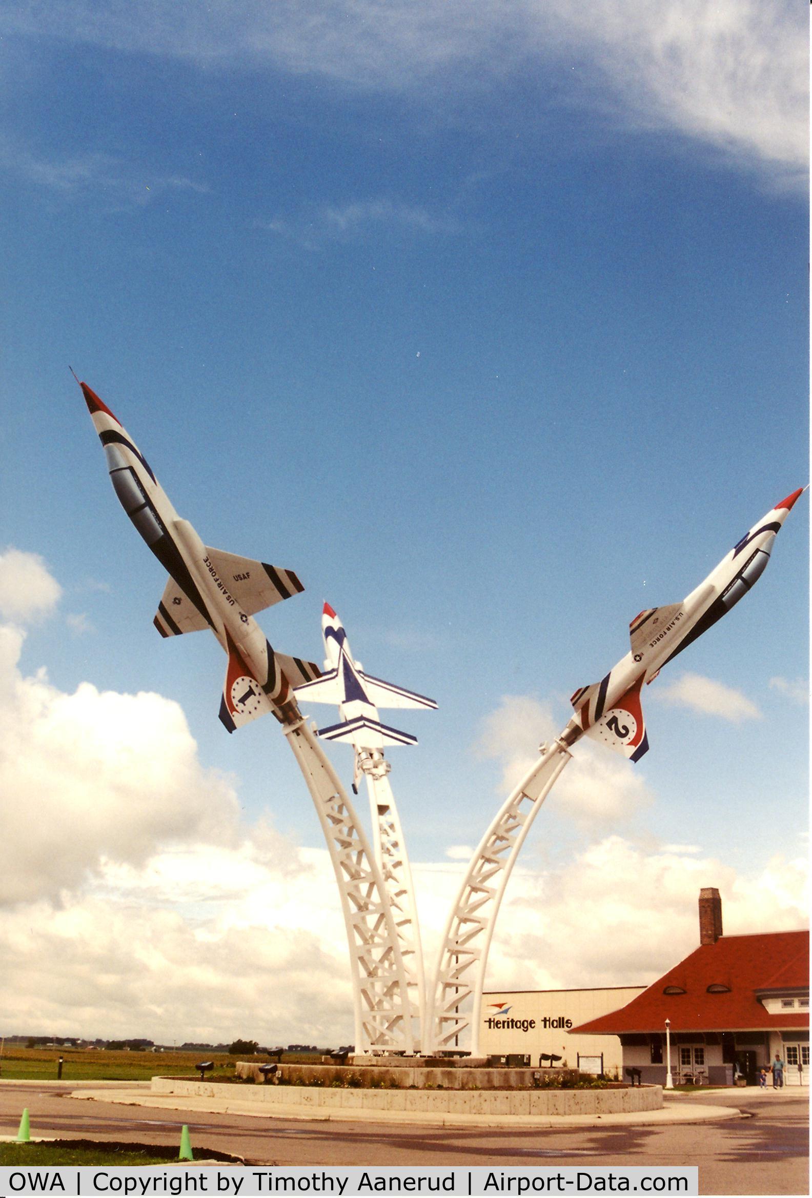 Owatonna Degner Regional Airport (OWA) - Three T-38's in Thunderbird paint, acquired with help from the US Navy, on display at the now closed Heritage Halls, just north of the airport and south of Cabella's