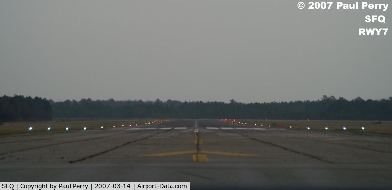 Suffolk Executive Airport (SFQ) - Runway Seven with the lights still on at sunrise