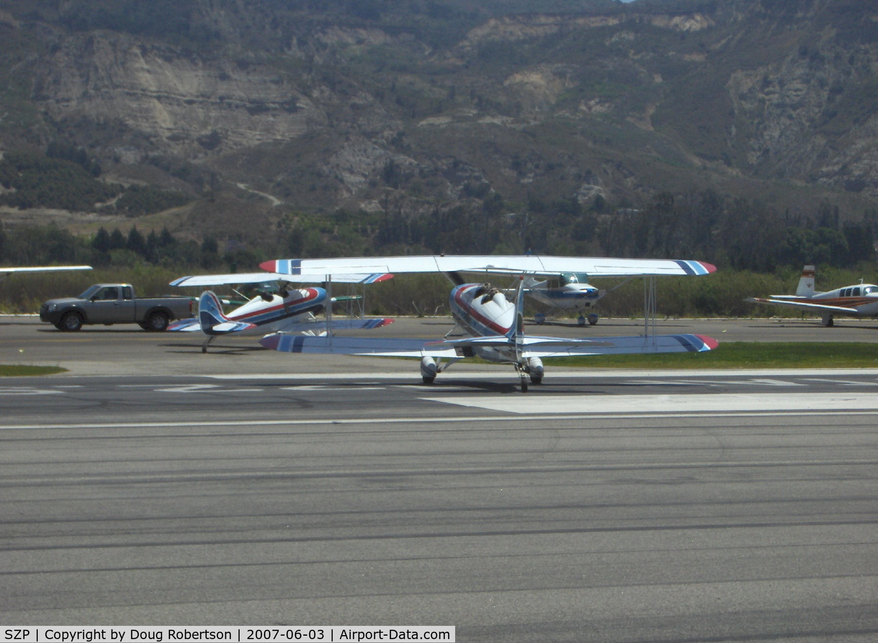 Santa Paula Airport (SZP) - N3617L & N3554L 1978 Great Lakes 2T-1A-2, a matched pair taxiing to transient tiedown