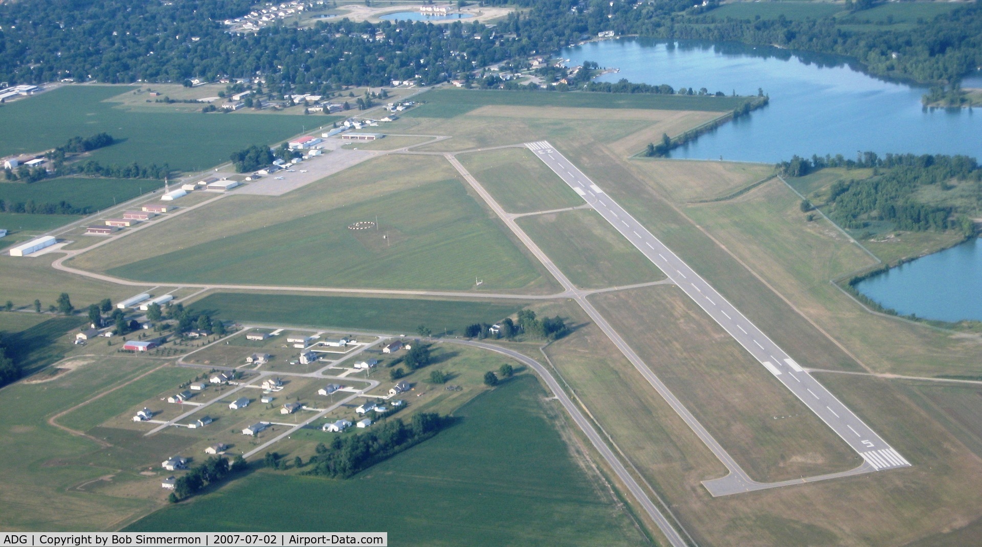 Lenawee County Airport (ADG) - Looking up runway 5 from 3500' near Adrian, MI.