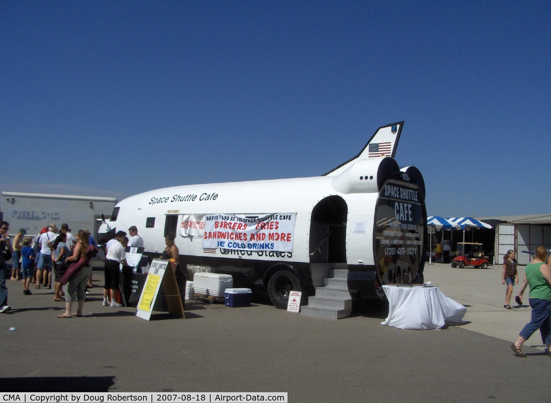 Camarillo Airport (CMA) - mobile Space Shuttle Cafe uses modified Douglas DC-3 fuselage and big block Chevy 454 power