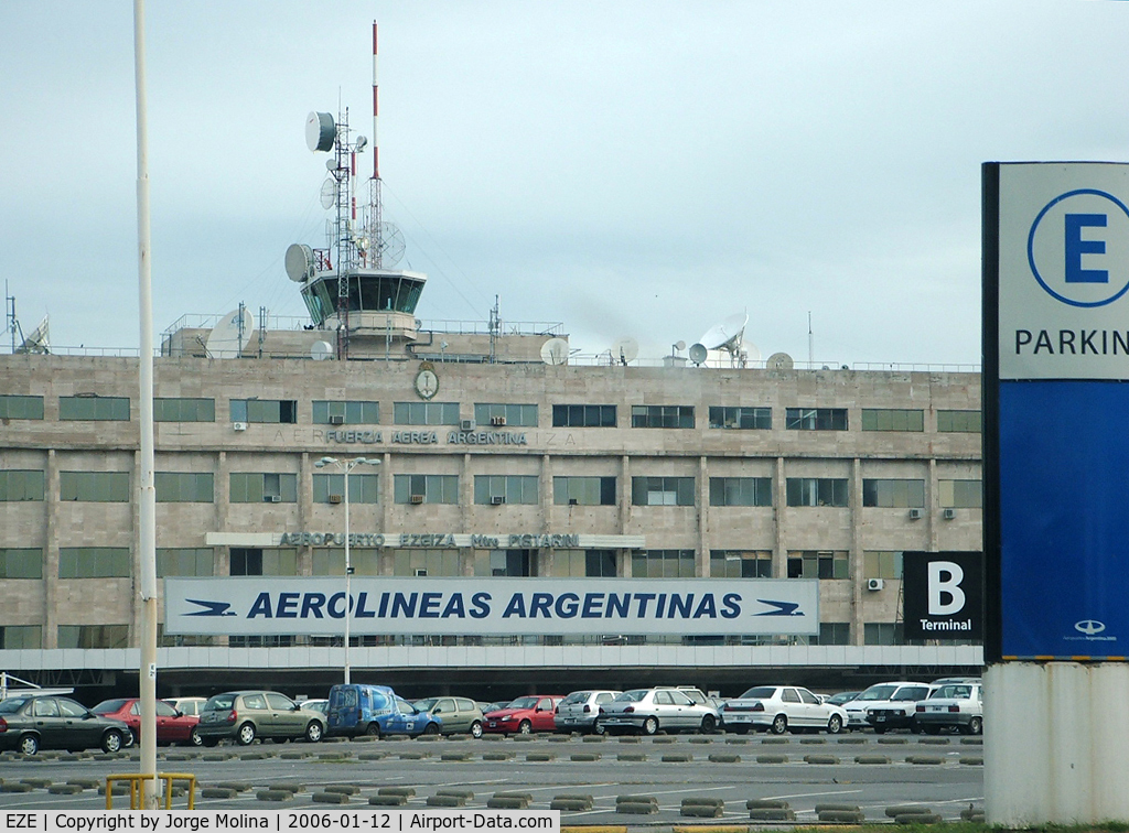Ministro Pistarini International Airport (Ezeiza International Airport), Ezeiza, Buenos Aires Province Argentina (EZE) - Ministro Pistarini Airport (Ezeiza International) - ATC Tower and Aerolineas Argentinas terminal.