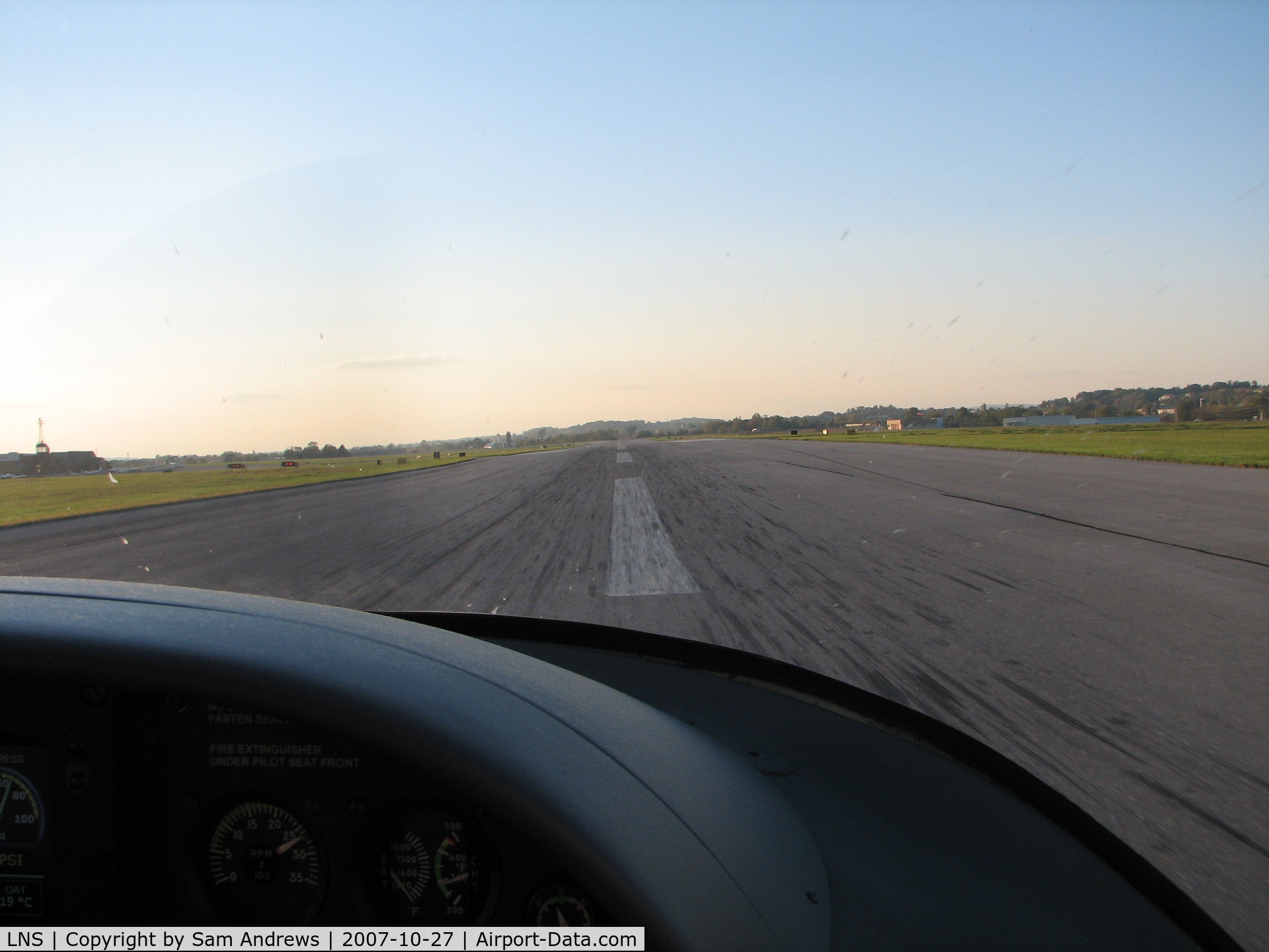 Lancaster Airport (LNS) - Starting the takeoff roll on rwy 30 LNS.  Sorry about the busgs ont he windshield!