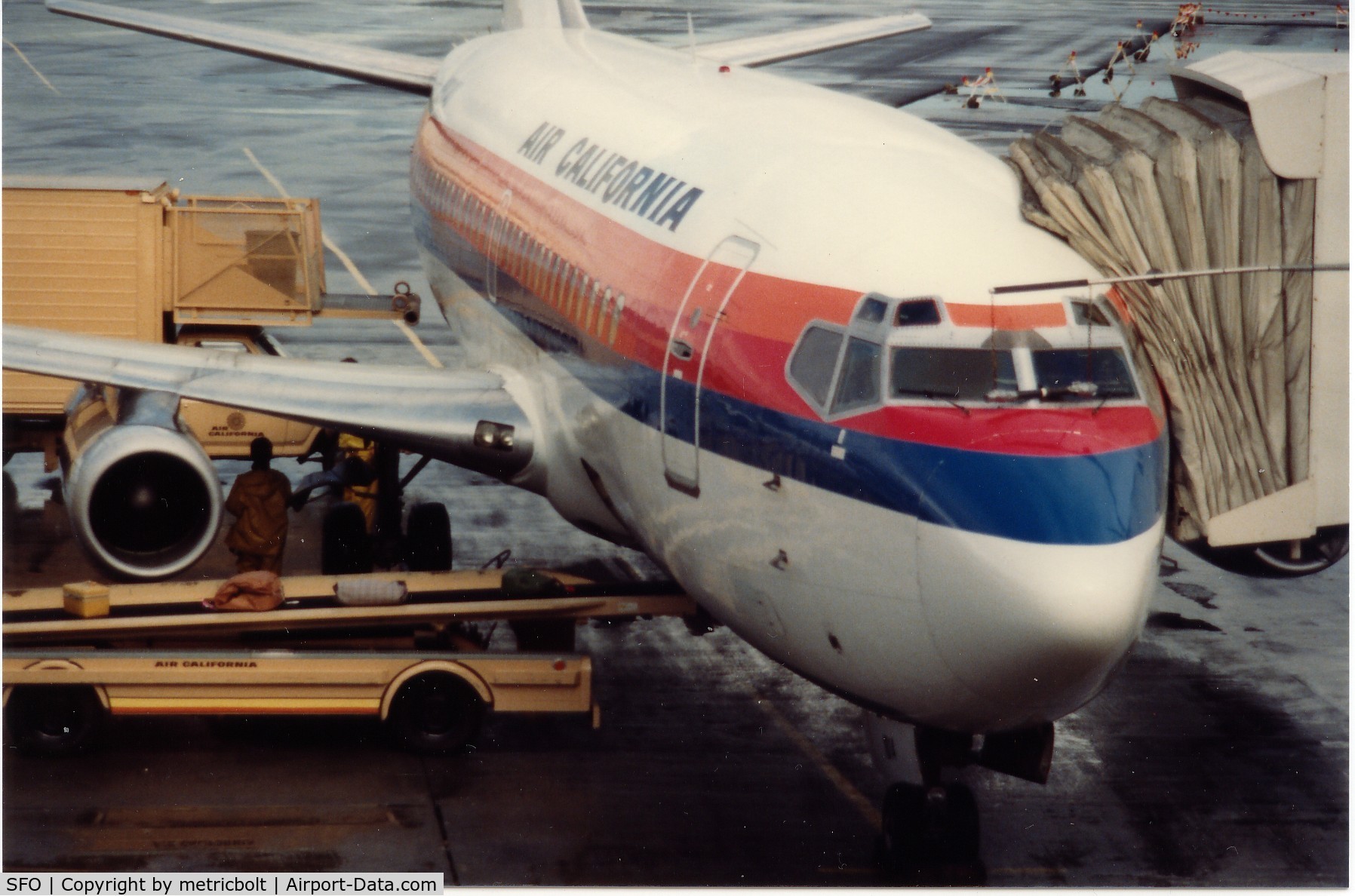 San Francisco International Airport (SFO) - Air California B737 in basic UAL livery,1980s