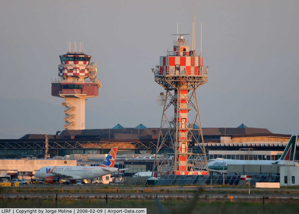 Leonardo Da Vinci International Airport (Fiumicino International Airport), Rome Italy (LIRF) - ATC radar and ATC-Tower, Fiumicino International Airport (Leonardo Da Vinci).
