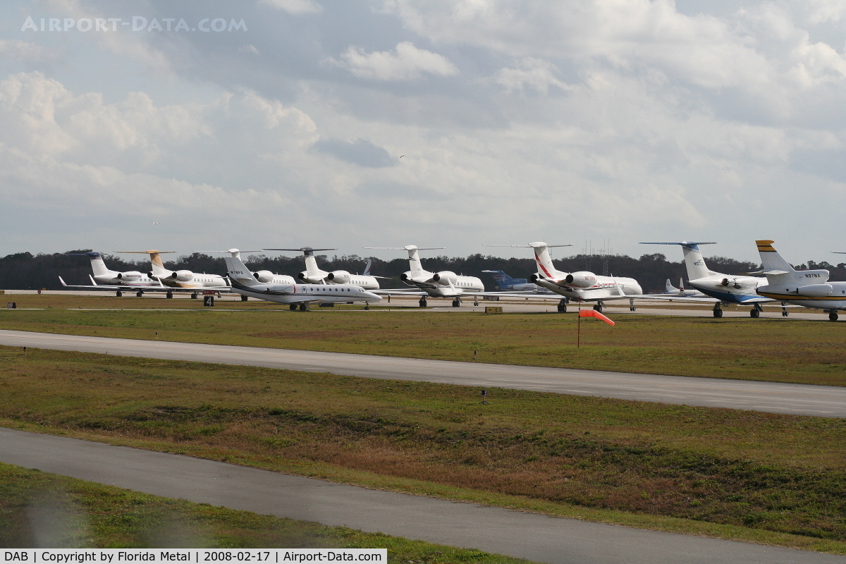 Daytona Beach International Airport (DAB) - Line up of jets parked on Runway 16/34 during Daytona 500