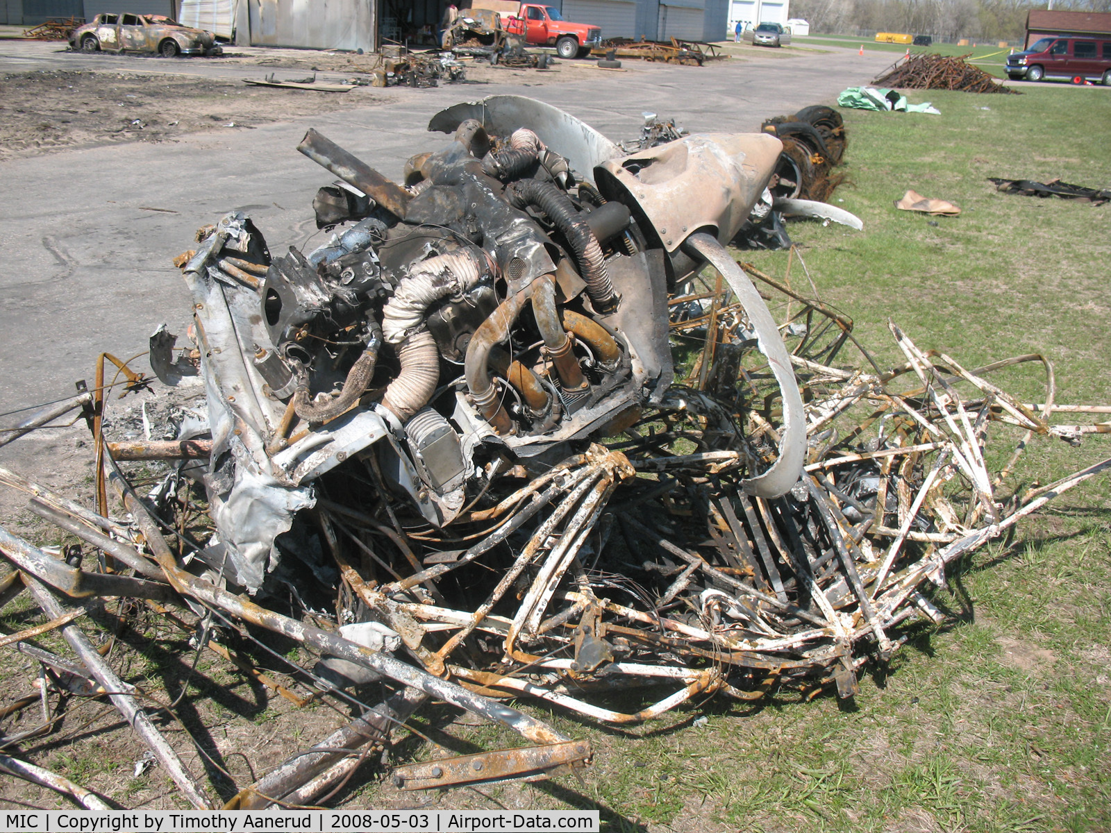 Crystal Airport (MIC) - The remains of a taildragger after the hangar fire on 27 April 2008