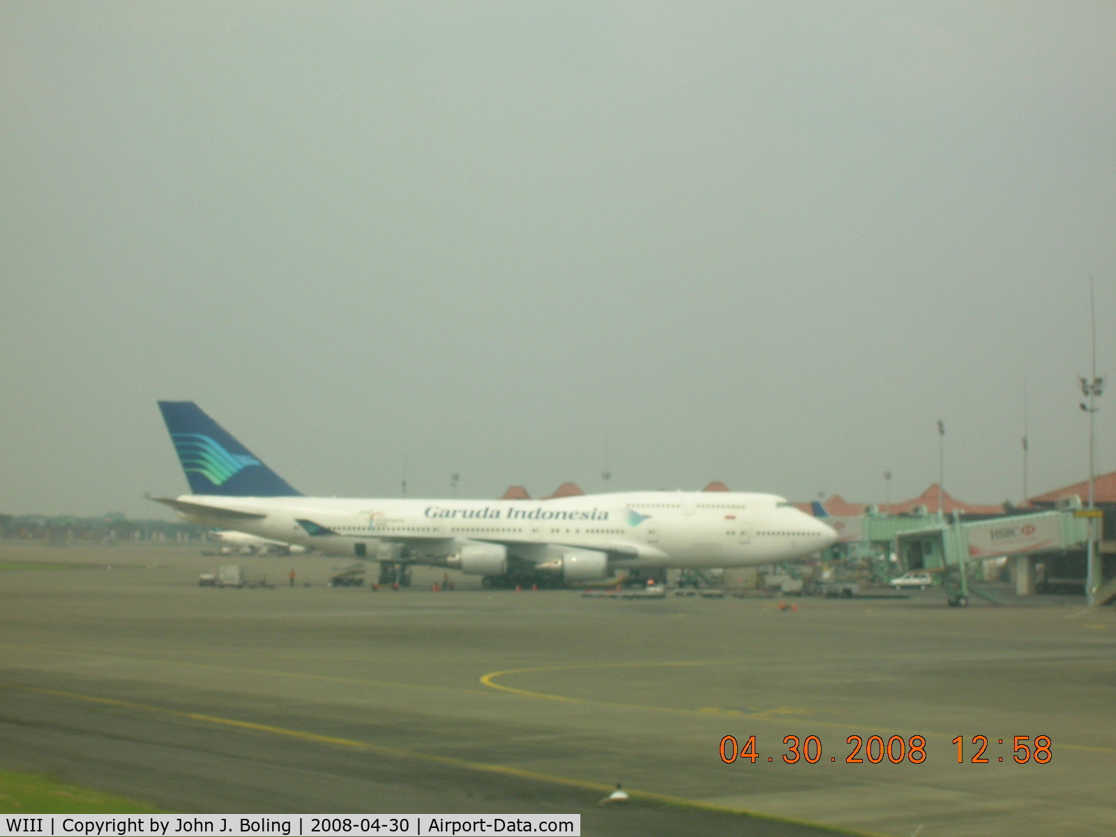 Soekarno-Hatta International Airport, Cengkareng, Banten (near Jakarta) Indonesia (WIII) - Garuda B-747 at gate at Jakarta