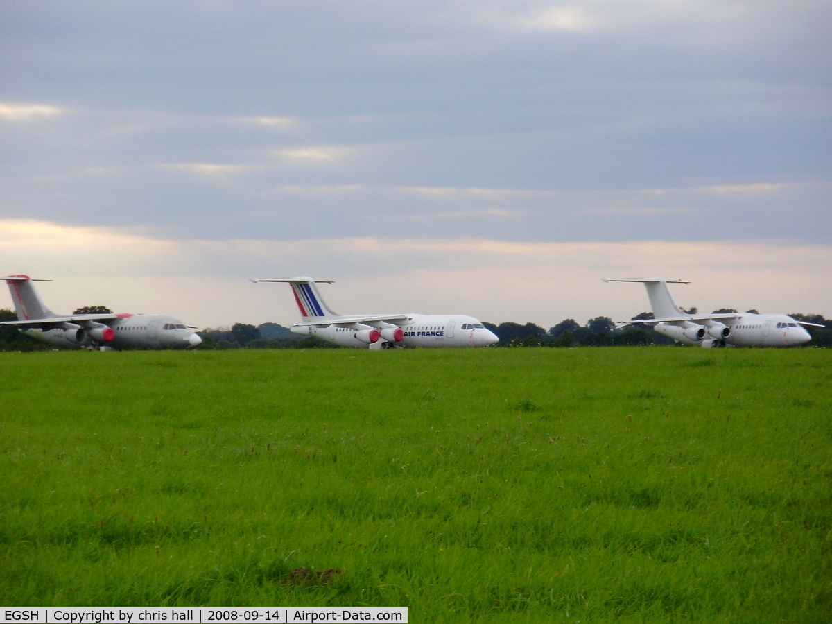 Norwich International Airport, Norwich, England United Kingdom (EGSH) - BAe 146 stored at Norwich Airport