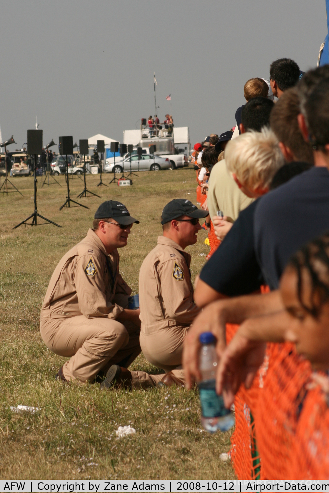 Fort Worth Alliance Airport (AFW) - Alliance Airshow 2008 - Super Hornet Demo crew, LBJ and Radio, working the crowd line. 