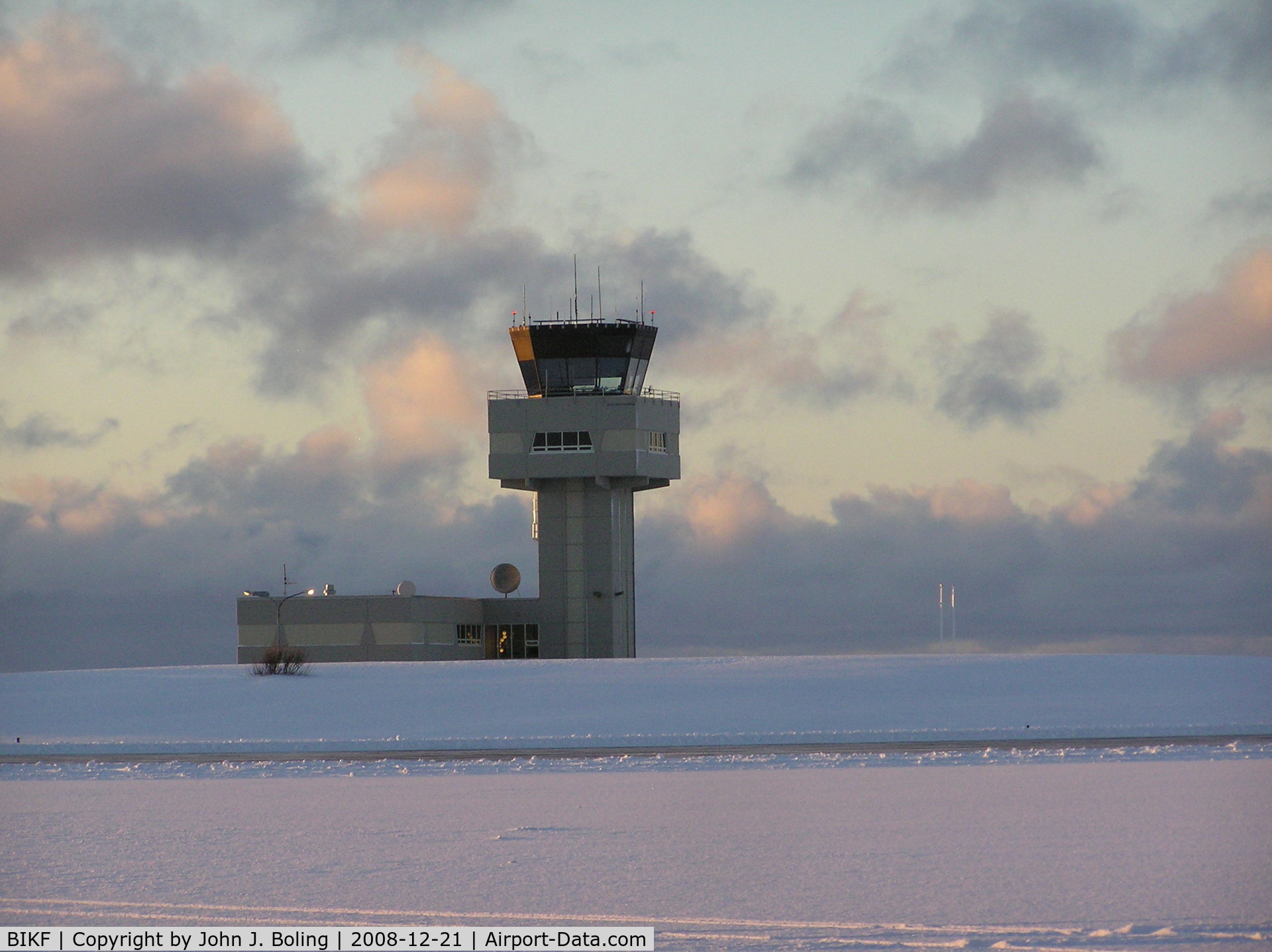 Keflavík International Airport (Flugstöð Leifs Eiríkssonar), Keflavík Iceland (BIKF) - Control Tower at Keflavik on the shortest day of the year. Sunrise 1120; Sunset 1532.
