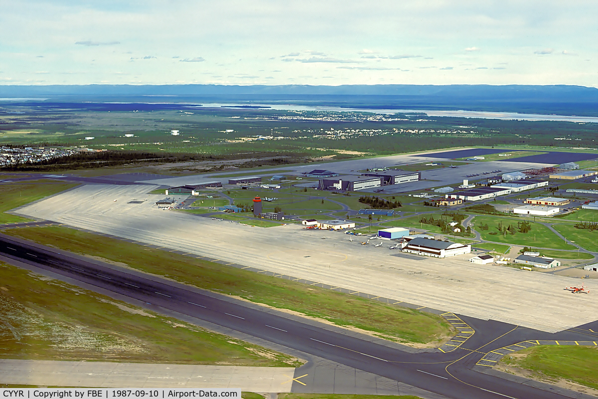 CFB Goose Bay (Goose Bay Airport), Happy Valley-Goose Bay, Newfoundland and Labrador Canada (CYYR) - Goose Bay overview taken out of a LAB Air Otter C-GLJH (Kodachrome slide scan)