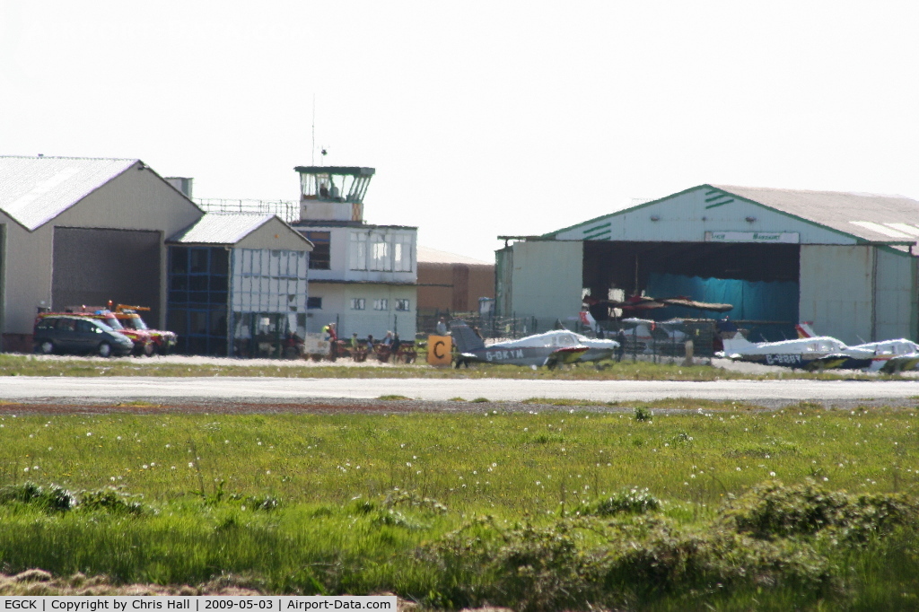 Caernarfon Airport, Caernarfon, Wales United Kingdom (EGCK) - Caernarfon tower and hangars