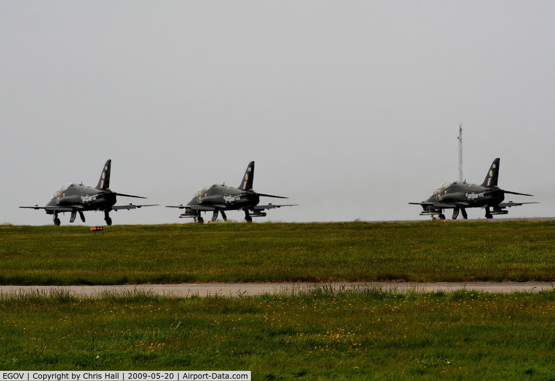 Anglesey Airport (Maes Awyr Môn) or RAF Valley, Anglesey United Kingdom (EGOV) - Three Hawk's on the runway at RAF Valley