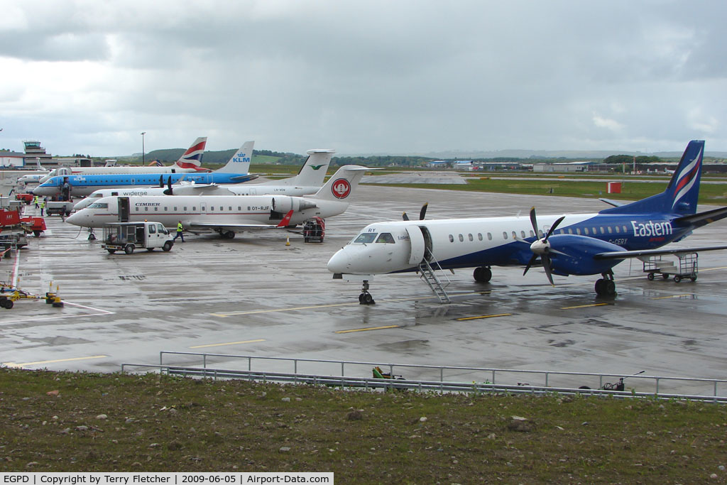 Aberdeen Airport, Aberdeen, Scotland United Kingdom (EGPD) - General view from the viwing area across the passenger stands at Aberdeen