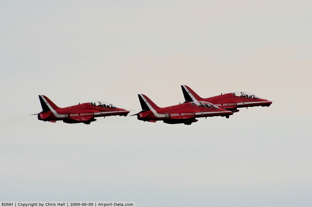 Blackpool International Airport, Blackpool, England United Kingdom (EGNH) - Red Arrows departing from Blackpool Airport after a refueling stop prior to their display in the Isle of Man